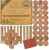 Teneola 46 Stck Bio Mottenschutz aus Zedernholz Ringe & Stäbe Mottenschutz für Kleiderschrank gegen Kleidermotten Anti Motten Ideal für Kleiderbügel Schubladen & Fächer mit gratis Schleifpapier