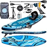 Aqua Spirit Aufblasbares Stand Up Paddle Board SUP 320x79x15cm für Erwachsene Anfänger/Fortgeschrittene Max 150kg mit allem Zubehör Rucksack, Kajak Sitz, Paddel, Pumpe, Wickelauflage und Telefonhülle