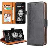 Bozon Huawei P10 Hülle, Leder Tasche Handyhülle für Huawei P10 Schutzhülle Flip Wallet mit Ständer und Kartenfächer/Magnetverschluss (Schwarz)