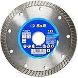 S&R Diamanttrennscheibe, PREMIUM, Extra-Clean Trennscheibe 125 x 22,23 mm,o, zum Trennen von Fliesen, harter Keramik, Granit, Feinsteinzeug, Marmor, präzise Schnittkanten, sehr hohe Standzeit,