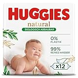 Huggies Natural sensitive Feuchttücher, biologisch abbaubar, 12 x 48 Babytücher, 99% Wasser, parfümfrei, plastikfrei