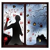 6 Stück Halloween Blutige Aufkleber, Halloween Deko Aufkleber Realistisch Handabdrücken, Fußabdrücken Horror Fenster Deko für Halloweenparty Fenster Spiegel Badewanne Spukhaus Deko (78 Blatt Mini)