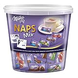 Milka Naps Mix 1 x 1kg Dose, Zartschmelzende Mini-Schokoladentäfelchen aus Alpenmilch, Erdbeer, Haselnuss und Crème au Cacao