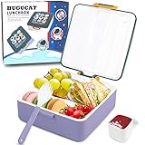 Bugucat Lunchbox 1300ML, Bento Box für Kinder, Brotdose mit 4 Fächern und Besteck, Vesperdose Frühstücksbox für Mikrowellen Spülmaschinen, Brotzeitbox BPA-Free, Brotbüchse(Violett)