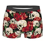 843 Herren Sport Boxershorts Schädel Und Rote Blumen Underwear Weich Boxershorts Fitted Retroshorts L