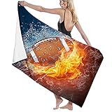 Strandtuch 80x130cm American Football Ball in Feuer und Wasser Stranddecke große Mikrofaser Duschbadetücher Yoga Handtuch saugfähiger Strandüberwurf