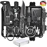 LC-dolida Survival Kit 15 in 1, Außen Notfall Survival Kit mit Messer/ Taktische Taschenlampe für Camping/ Bushcraft/ Wandern/ Jagden/ Outdoor Abenteuer