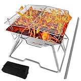 SKYSPER Faltbarer Grill Camping Grillen Set, Tragbarer Klappgrill, Holzkohlegrill Edelstahl, Standgrill Camping BBQ Grill Outdoor Rauch für Garten Camping Picknick und Festivals, 31x31x21CM