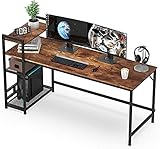 HOMIDEC Schreibtisch, Computertisch mit Bücherregal, Studiencomputer-Laptoptisch mit 4 Tier DIY Lagerregalen Schreiben Tisch für Home Office Schlafzimmer 160x60x110cm