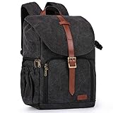 BAGSMART Fotorucksack DSLR Kamerarucksack Canvas Diebstahlsicher Wasserabweisend mit Regenschutz für 15 Zoll Laptop, Spiegelreflexkamera, Objektive, Zubehör, Stativ, Schwarz