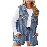 Saymany Jeansjacke Damen Denim Weste Ärmellos Jeansjacke Jeans Übergangs Denim Button Gewaschener Jeansjacke Weste mit Taschen BF Stil Jeansweste mit Tasche Sommer Herbst