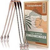 Zungenreiniger Kupfer 100% inkl. Baumwollbeutel - Handgefertigt - Verpackung 100% recycelt - Ayurveda Zungenschaber gegen Mundgeruch 3 Stück