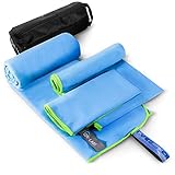 Mikrofaser-Reisehandtuch, 3 Größen in 1 Packung, schnell trocknendes Handtuch, schnell und schnell trocknendes Reisehandtuch für Camping, Schweiß, Fitnessstudio, Sport, Männer, Haare – kompakt