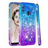 LG K40 Hülle Handyschale Handyhülle Flüssig Glänzend Schutzhülle TPU Gradient Durchsichtige Bling Cover Diamond Rhinestone Treibsand Etui Case Back Cover Tasche für LG K40/LG K12 Plus, Blau lila