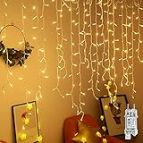 UISEBRT LED Lichterkette Lichtervorhang 15m für Außen Innen - 600 LEDs Warmweiß Lichterkettenvorhang mit 8 Modi, IP44 Wasserfest für Weihnachten Halloween Garten Balkon (15m, Eisregen Lichterkette)