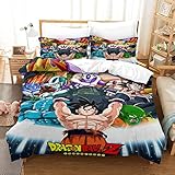 Dragon Ball Bettwäsche 3 Teilig 3D Druck Karikatur Bettbezug Mit Kissenbezug Sanft Mikrofaser Bettbezüge Erwachsene Teenager Kinder Bettwäsche Set Double（200x200cm）