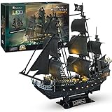 CubicFun 3D Puzzle LED 68 cm Black Pearl - Queen Anne's Revenge Großes Modellschiff, Geburtstagsgeschenk für Erwachsene, 340 Stück (1/95︱LED Queen Anne's Revenge)