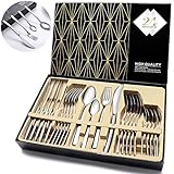 Besteck Set, Kaihuixiang Besteck Set 6 Personen aus Edelstahl Messer Gabel Löffel Besteck-Set Hochglanzpoliert Spülmaschinenfest Geschenkbox Set für den täglichen Gebrauch zu Hause, Bankett, Hochzeit