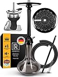 M. ROSENFELD Shisha Set Komplett PROTOS - 75cm Wasserpfeife Shisha Set mit Steckbowl, coolem Ausblassystem, Closed Chamber, Edelstahl Tauchrohr, Kaminkopf, Shisha Schlauch Set (Slim Black)