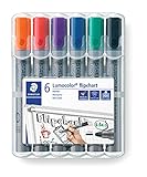 STAEDTLER Flipchart Marker Lumocolor, Rundspitze ca. 2 mm Linienbreite, lange Lebensdauer, nachfüllbar, farbintensiv, geruchsarm, hohe Qualität Made in Germany, Set mit 6 Farben, 356 WP6