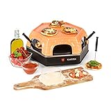 Klarstein Capricciosa -Pizza Raclette für 6 Personen, Mini Pizzaofen elektrisch, Pizzadom mit 1500 Watt, 5-7 Min. Backzeit, Terracotta-Abdeckung, Warmhaltefunktion, schwarz