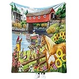 Chickwin 3D Pferd Druck Kuscheldecke Flauschige Warm Winter Flanelldecke Weiche Fleecedecke Wohndecke Couchdecke Bettüberwurf Sofaüberwurf TV Decke (150x200cm,Sonnenblumen Pferd)