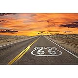 GREAT ART® Fototapete – Route 66 – Wandbild Dekoration USA Landschaft Travel Highway Panorama Sonnenuntergang Amerika Wanddekoration Foto-Tapete Wandtapete Fotoposter Wanddeko (210 x 140 cm)