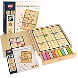 Hölzernes Regenbogen-Sudoku-Brettspiel mit Schublade – 3 in 1, leicht bis schwer – mit Buch mit 320 Sudoku-Rätseln – Desktop-Denkspiel-Spielzeug