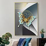 Nordic Golden Butterfly Gilt Picture Wall Poster Modern Style Canvas Print Painting Art Aisle Living Room Bedroom Decoration Modern Artwork 20x28inch(50x70cm)x1