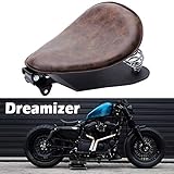 DREAMIZER Motorrad Leder Bobber Sitz, Retro Motorrad Solo Sitz Mit Grundplatte der Federhalterung für Sportster XL883 1200 48 Chopper Custom