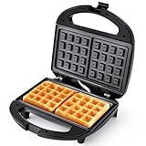 MONXOOK Belgisches Waffeleisen/Antihaftbeschichtet Doppelwaffeleisen, 750W Waffelautomat für 2 Belgische Waffeln, Automatische Temperatur, Kontrollleuchten, Ideal für Frühstück, Dessert, Schwarz