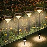 Linkind Gartenlampen Solar Warmweiß 3000K, Solarlampen für Garten mit Lichtsensor, 2M Leuchtbereich, IP54 Wasserdicht Solar Gartenstecker für Hof, Garage, Einfahrt, -Venus Serie, 4 Stück