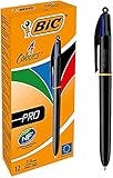 BIC 4 Farben Kugelschreiber Set 4 Colours Pro, mit schwarzem Schafft, 12er Pack, Ideal für das Büro, das Home Office oder die Schule