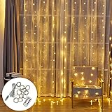 KIBUI Weihnachts-Lichterkette, 3M Soffitten-LED-Lichtervorhang-Girlande am Fenster USB mit Fernbedienung Lichterkette Weihnachtsgirlanden für Neujahr 2022 (emittierende Farbe: warm)