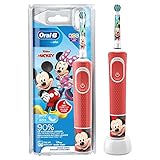 Oral-B Kids Mickey Elektrische Zahnbürste/Electric Toothbrush für Kinder ab 3 Jahren, 2 Putzmodi für Zahnpflege, extra weiche Borsten, 4 Sticker, rot