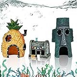 Aquarium Deko Fisch Tank Ornament: Spongebob Aquarium Dekoration Set, Aquarium Dekoration Landschaftsbau Unterwasser Dekoration - Satz Von 3 Landschaft Ananas Haus Aquariumdekor Aquarium Schloss