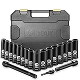 Schlagschrauber Nüsse Set, 8-24mm 1/2' Ginour 19 Pcs Impact Socket Set，Kraftsteckschlüssel-Set mit 3, 5, 10-inch Verlängerungsstange