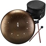 Handpan, Stahltrommeln, 12 -Zoll -Stahlzunge Trommel Drum Healing Drum 11 Note D Keys Handpan Instrumente mit ein paar Schläger for Anfänger Erwachsene Kind, Rot (Color : Brass)