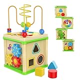 TOP BRIGHT Motorikwürfel ab 1 Jahr Holz, 5-in-1 Spiele-Center Aktivität Würfel für Baby Lernspielzeug ab 12 Monate, pädagogisches Spielzeug für Jungen und Mädchen Geschenke