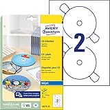 AVERY Zweckform J8676-25 selbstklebende CD-Etiketten (50 blickdichte CD-Aufkleber, Ø 117mm auf A4, SuperSize, Papier matt, bedruckbare Klebeetiketten für alle Inkjet-Drucker) 25 Blatt, weiß