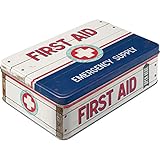 Nostalgic-Art Retro Vorratsdose Flach, First Aid Blue – Emergency – Geschenk-Idee für Nostalgie-Fans, Blech-Dose mit Deckel, Vintage-Design, 2,5 l