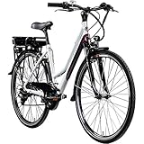 ZÜNDAPP E Bike 700c Trekkingrad Damen Pedelec Z802 Elektrofahrrad 21 Gänge 28 Zoll Rad (weiß/lila, 48 cm)