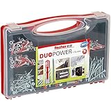 fischer RED-BOX DUOPOWER + Schrauben, Sortimentbox, 280-teilig mit Schrauben & DUOPOWER Dübel in verschiedenen Größen, vorsortiertes Set für zahlreiche Baustoffe und Befestigungen, rot/grau