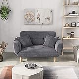 HOOSENG Kleines Schlafsofa Modern 2 Sitzer Sofa Couch Sofa Liegestuhl Schlafer mit Greifen, rutschfeste Beine, Erweiterbares Schlafsofa Loveseat für Wohnzimmer Gästezimmer Büro, Grau, 125x61x70cm