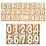 WOWOSS 180 Stück Holzbuchstaben und -nummern für die Basteldekoration, 130 Holz-Großbuchstaben 50 Holzbastelnummern mit Holzkisten, Naturholzalphabet und Zahlen für die Wanddekoration Kleinkind