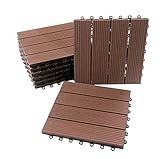 BodenMax 8-er Set Klickfliesen Terrasse Balkon Boden Gehwegplatten WPC Holz-Kunststoff-Verbundwerkstoff Klickfliesen | braun| 30cm x 30cm