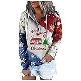 Kapuzenjacke Damen Übergröße Festlich Hoodie Kontrastfarben Kapuzenpullover Batik Sweatjacke Weihnachtsmütze Elchdruck Strickpullover Pullover Laufjacke Sportjacke Winterjacke Farbblock Kapuzen