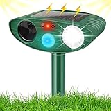 Solarbetriebener Wiederaufladbarer Marderschreck mit Bewegungssensor und LED-Blitz, Ultraschall Katzenschreck für Katzen, Hunde, Pferde, Vögel, Füchse und andere Invasive Tiere