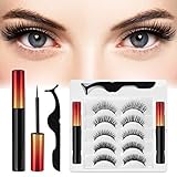 Magnetische Wimpern 5 Paare, Magnet Wimpern, 3D Magnetische Wimpern mit Eyeliner, Magnetische Wimpern Eyeliner Set, Wasserdicht und wiederverwendbar mit Pinzette