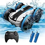 Tecnock Amphibisches Ferngesteuertes Auto Pool Spielzeug, RC Auto mit 2 Akkus 40 Min Lange Laufzeit, 360° Drehbar Ferngesteuertes Boot, Wasserdicht Outdoor Spielzeug ab 3+ Jahre, Geschenke für Kinder